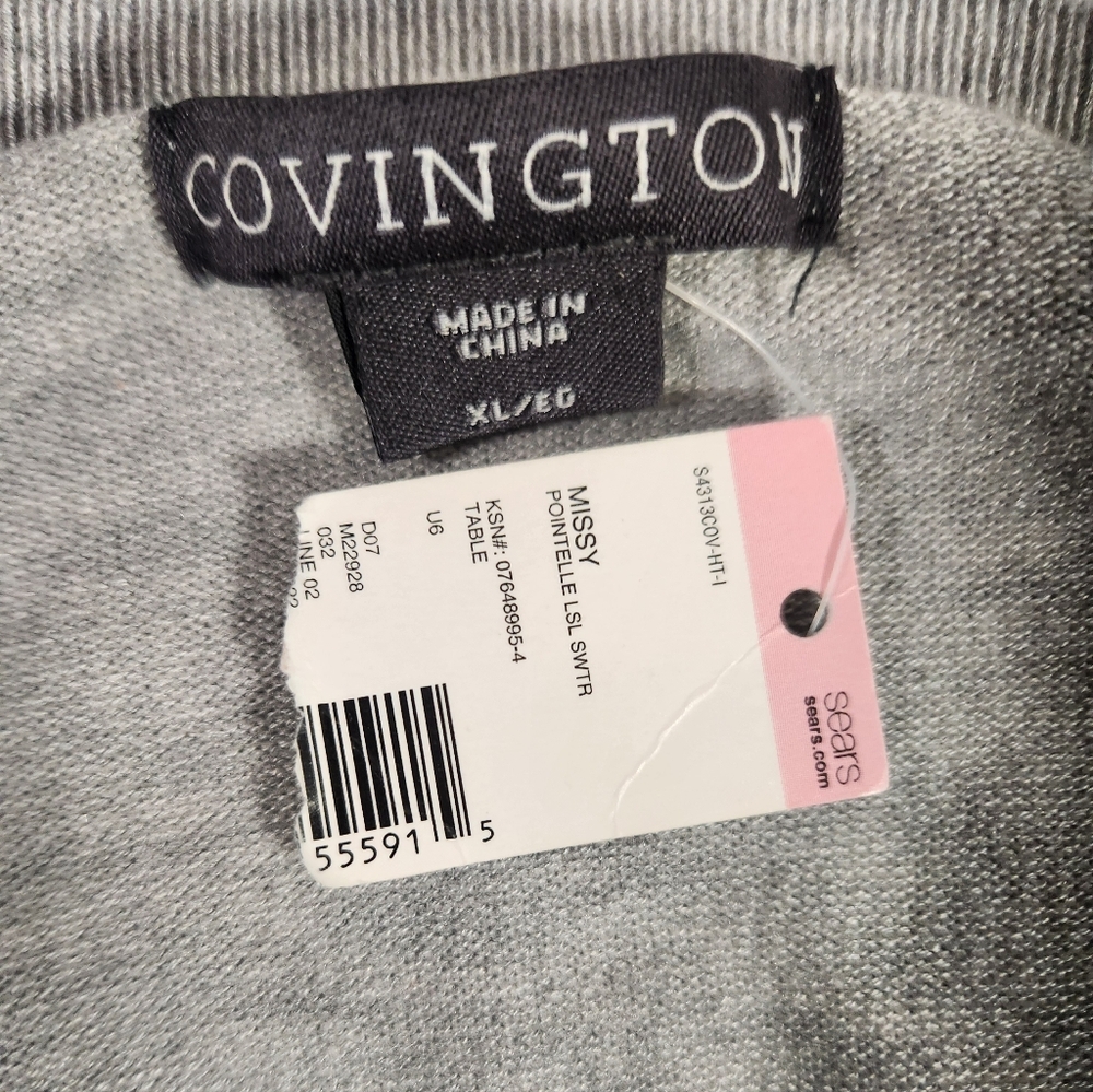 NWT Women's Covington Pointelle Light Gray Scoop Neck Sweater - Picture 2 of 3